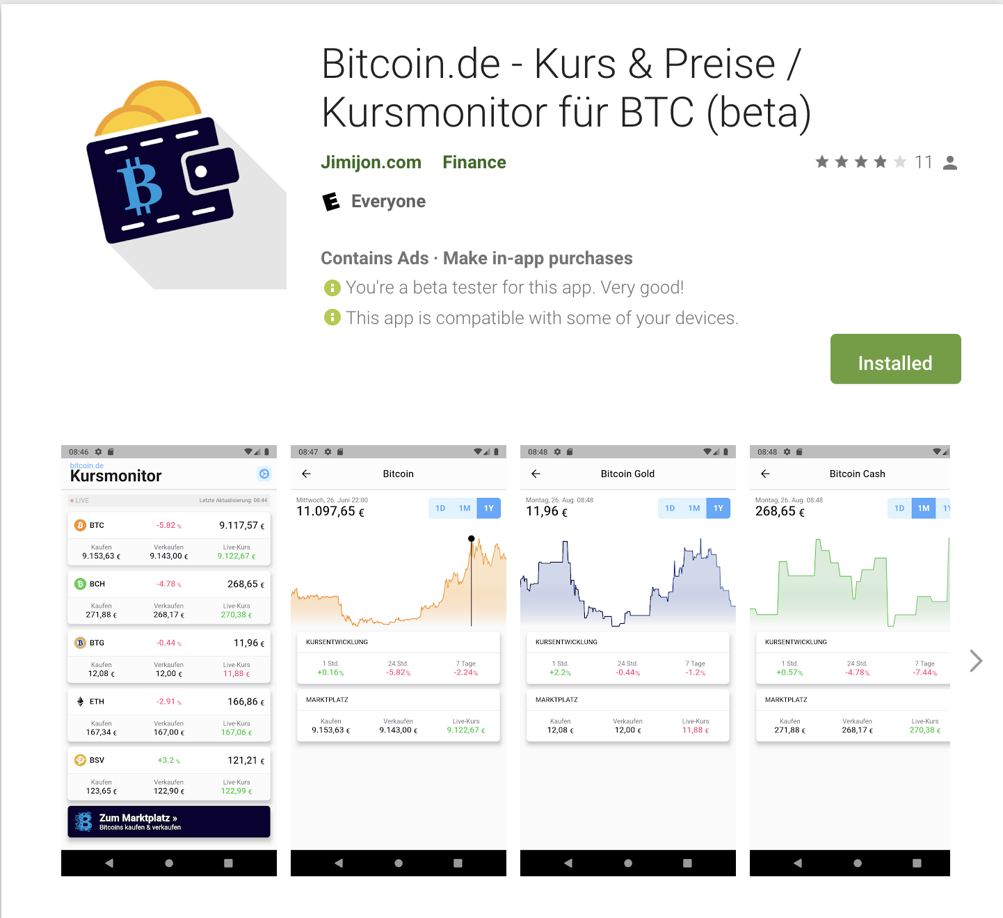Bitcoin.de - Kurs & Preise / Kursmonitor für BTC
